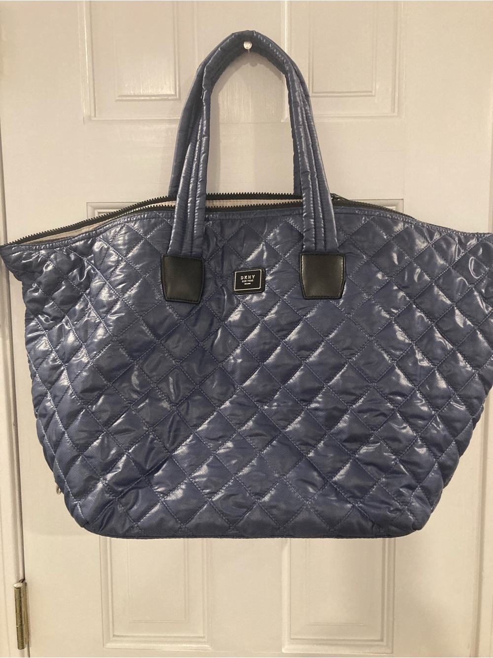DKNY Quilted Slate Blue Tote with Top Handles
